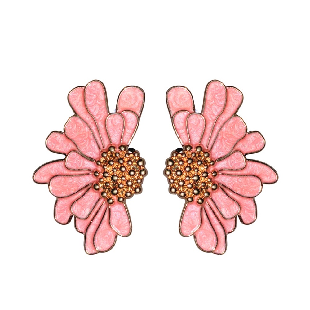 Pink Flower Petal Cluster Earrings - Elegant Floral Studs